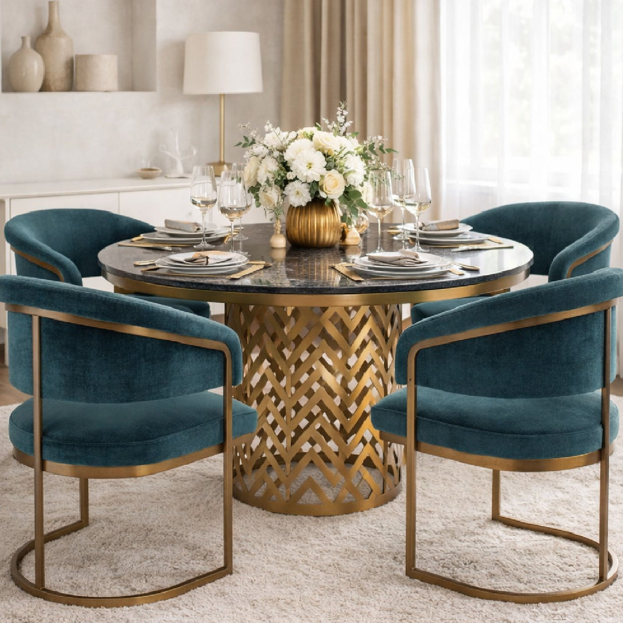 Gold Base Dining Table – Kowal – angled view
