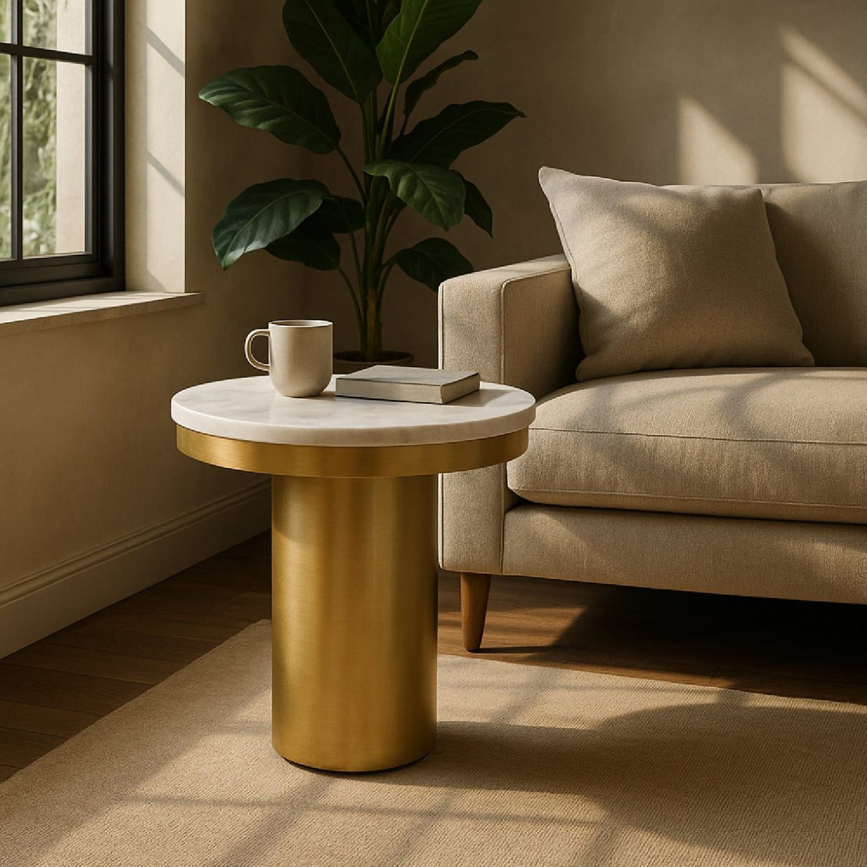 White and Gold End Table – Rocky – angled view