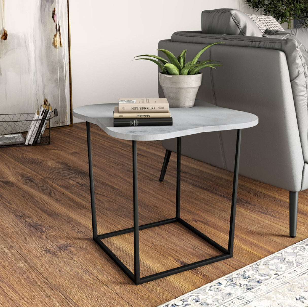 Organic-Shaped White Marble End Table – Aleidy – alternate view 6
