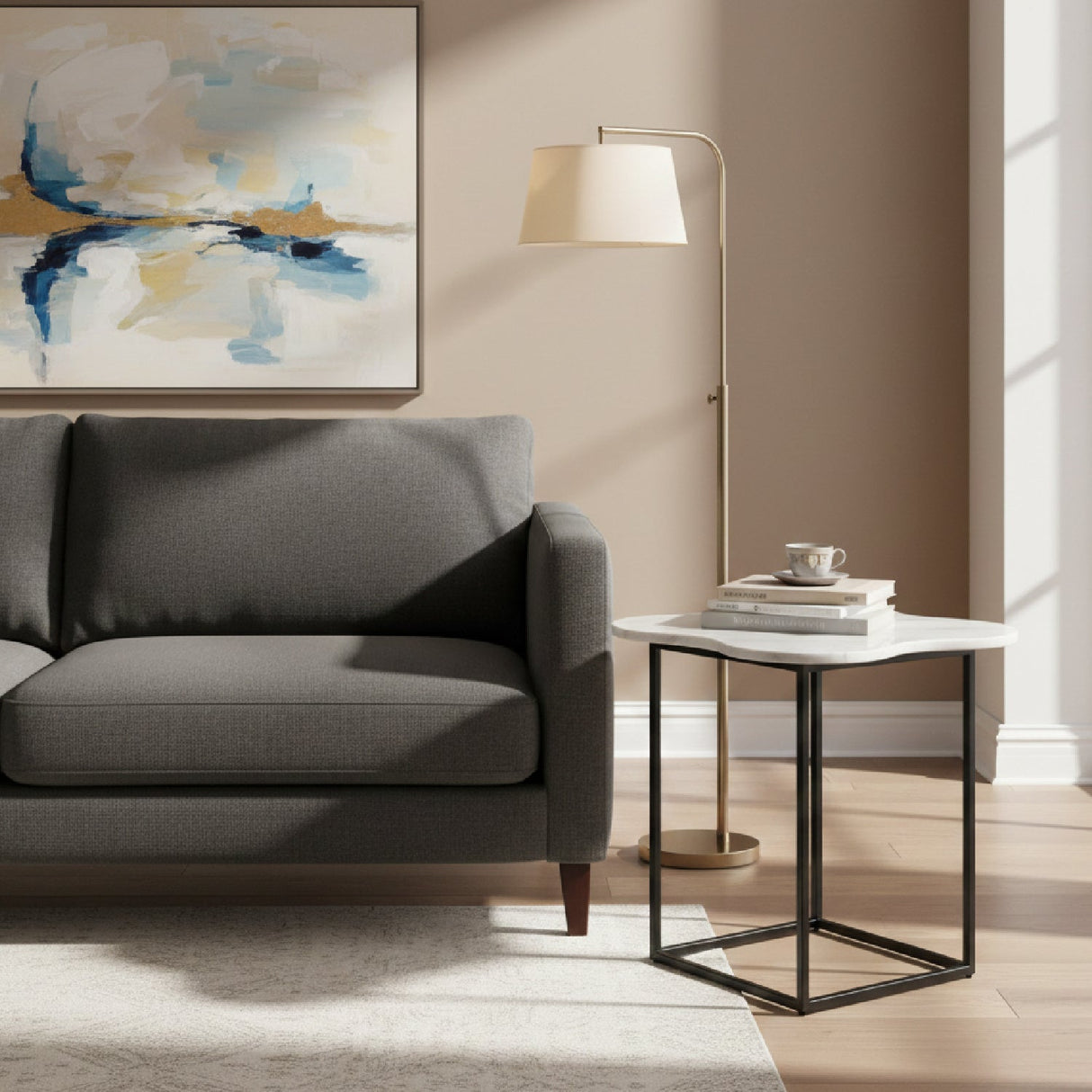 Organic-Shaped White Marble End Table – Aleidy – angled view