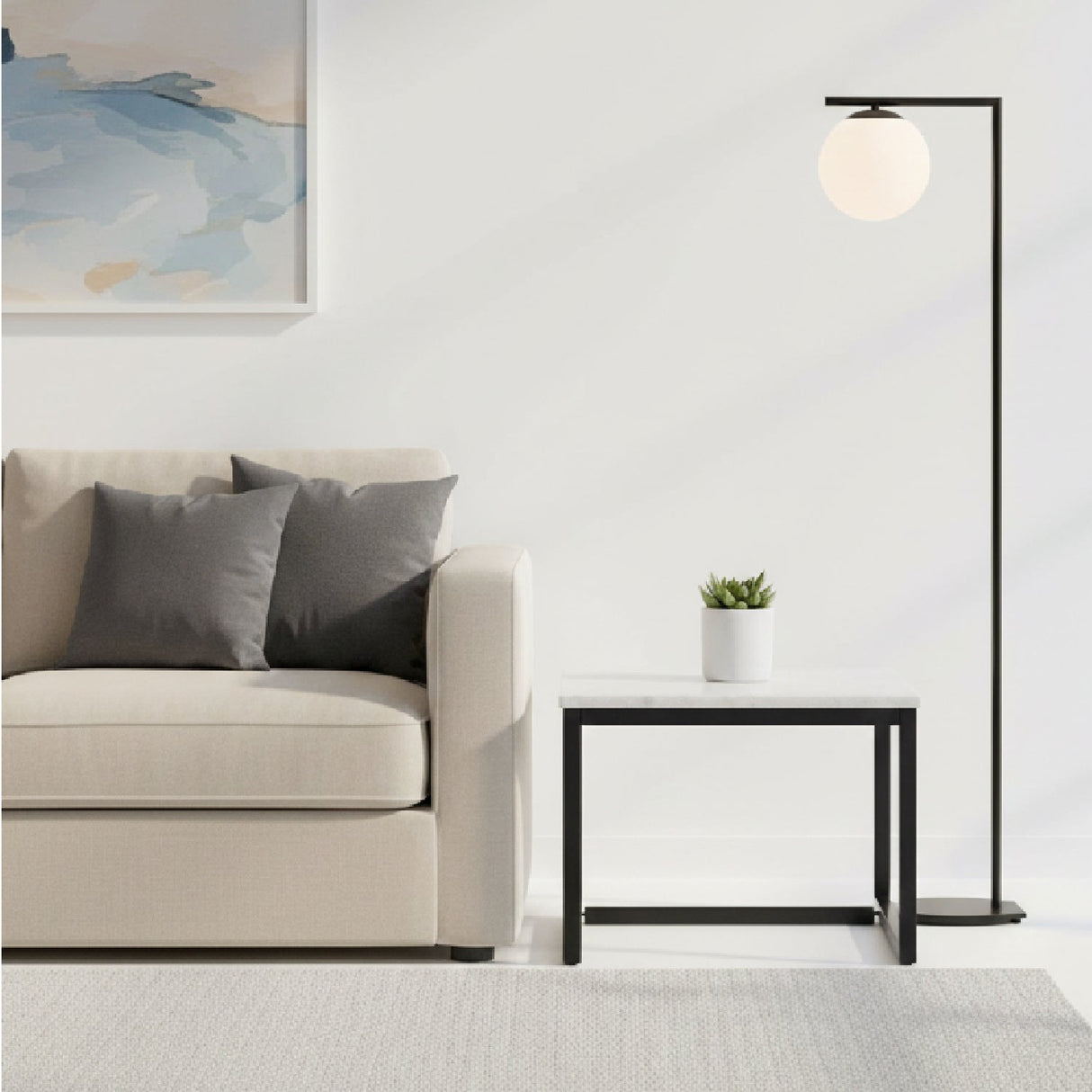 Square White Marble End Table – Baca – angled view