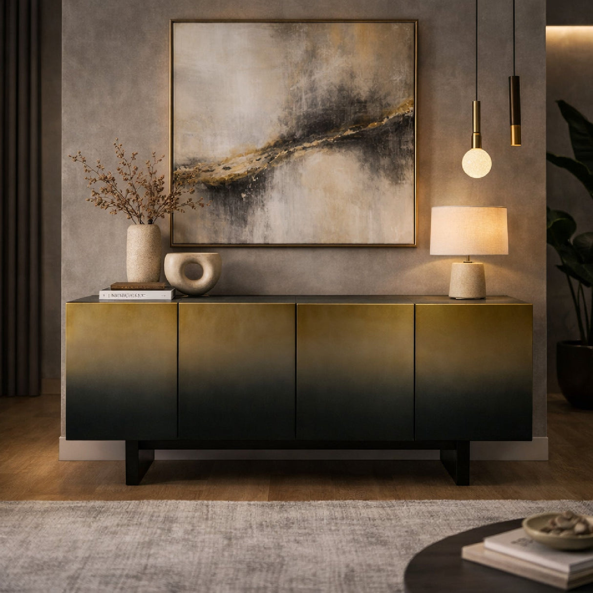 Gradient Stainless Steel Sideboard – Elmira – angled view