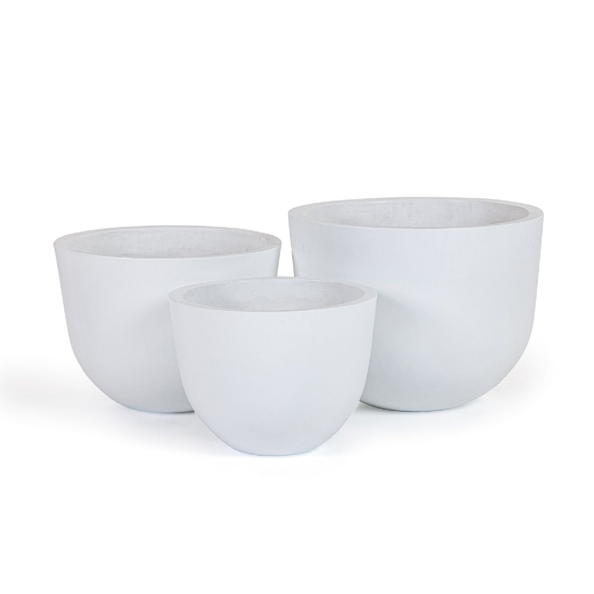 White Concrete Planter Set (3) – Goliad – front view