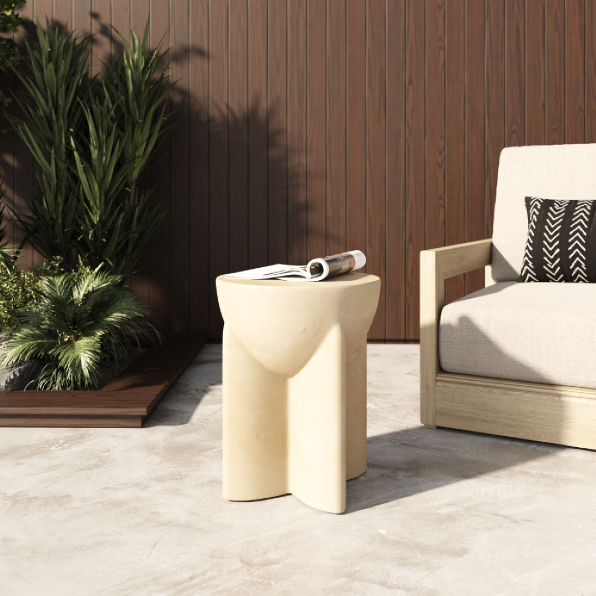 Concrete Round End Table – Elsa – angled view