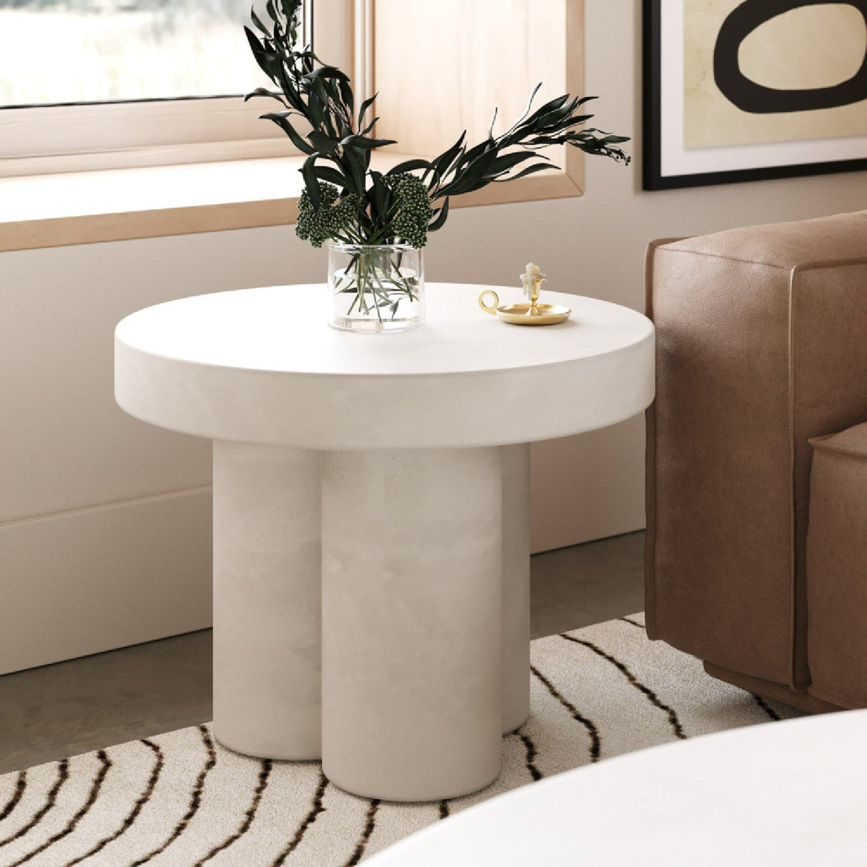 Concrete Round End Table – Bruni – angled view