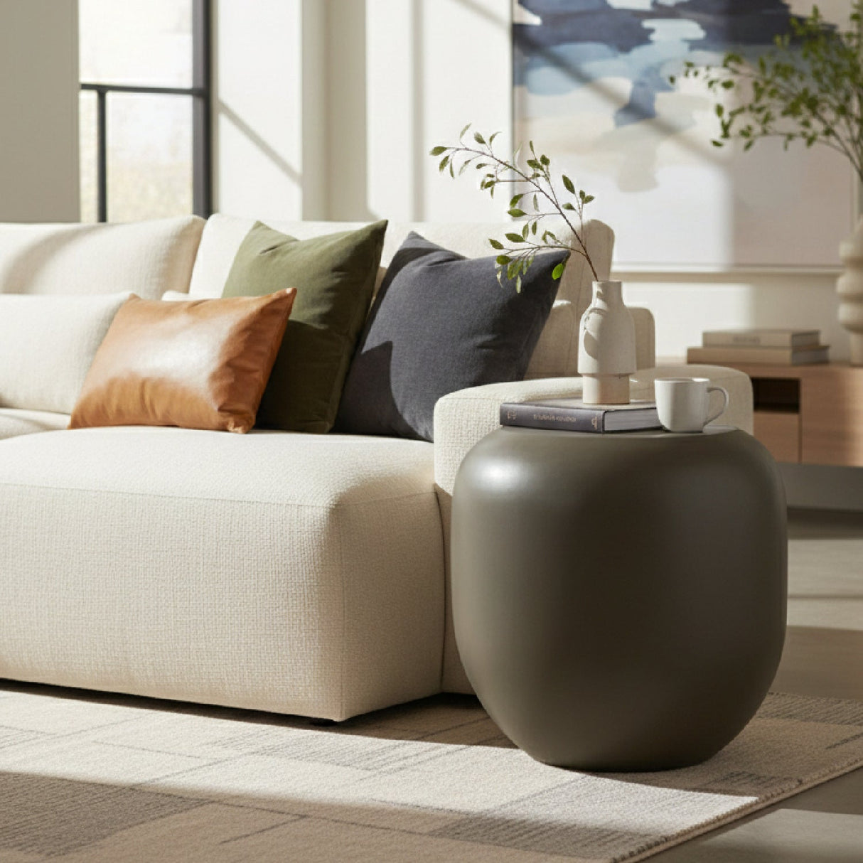 Gray Concrete End Table – Denny – angled view