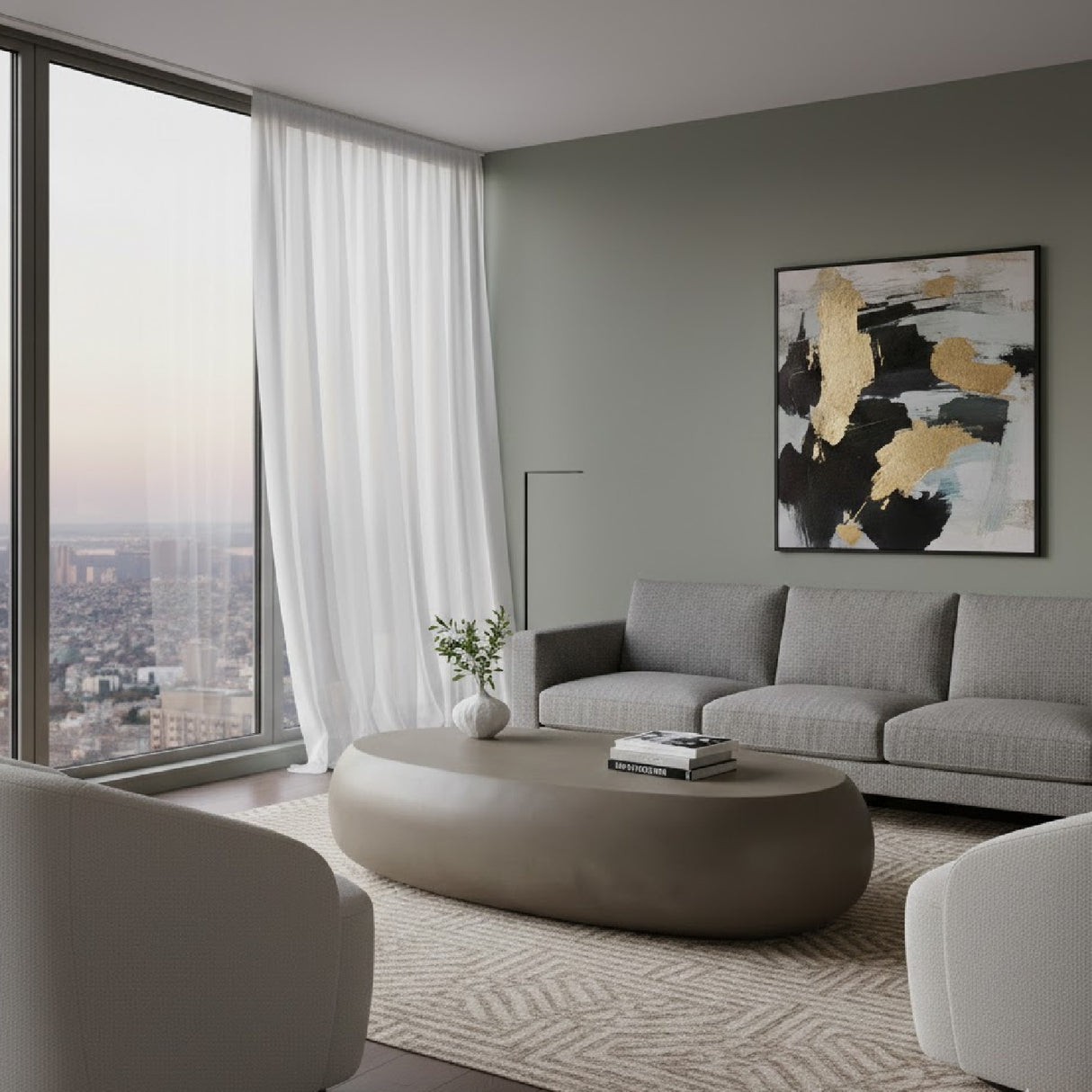 Gray Concrete Oval Coffee Table L | Oroa.com