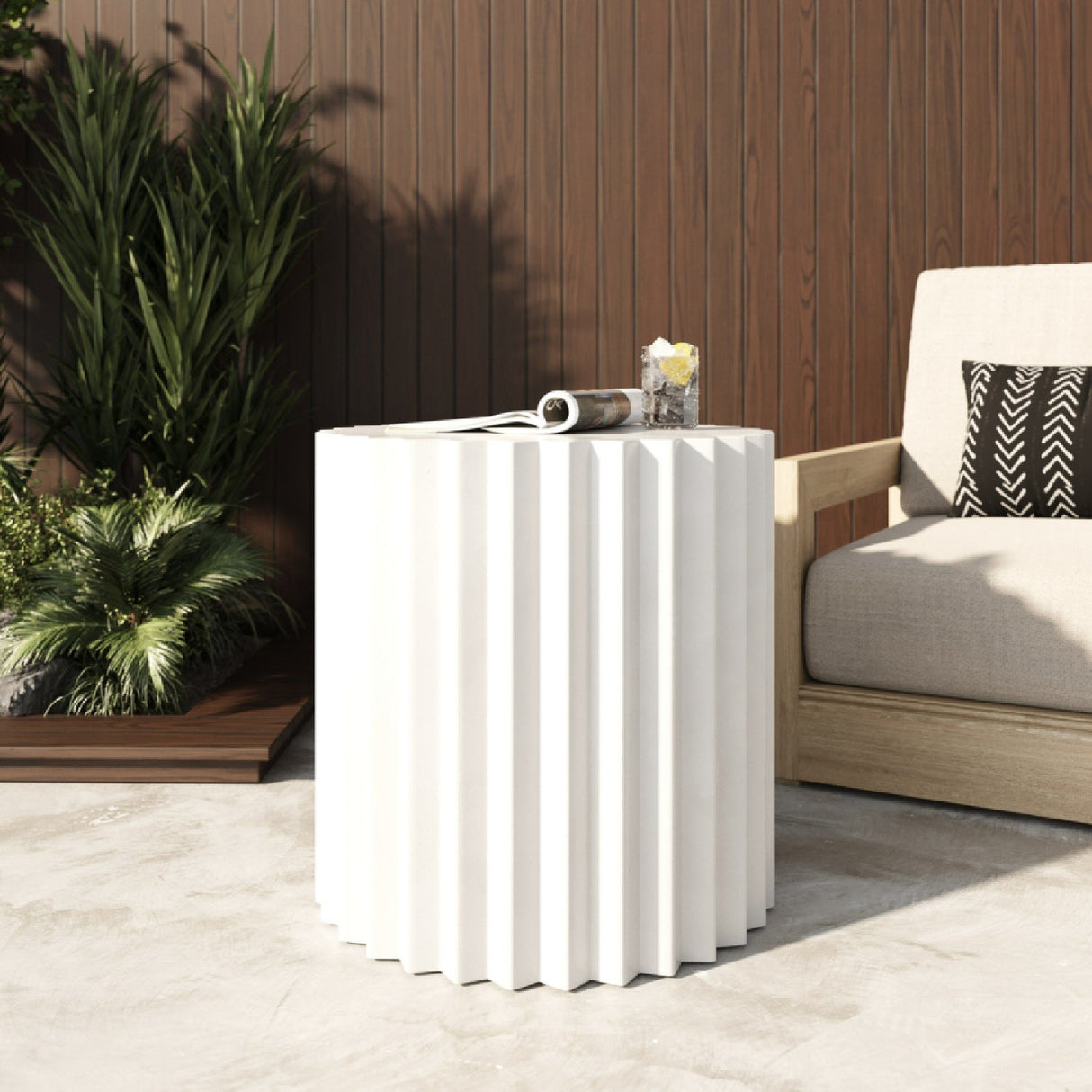 Ribbed Cylindrical End Table – Evadale – angled view
