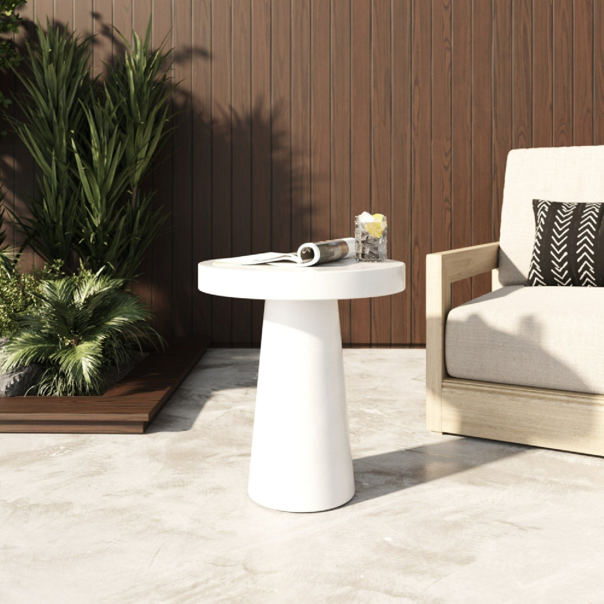 Concrete Pedestal End Table – Desoto – angled view