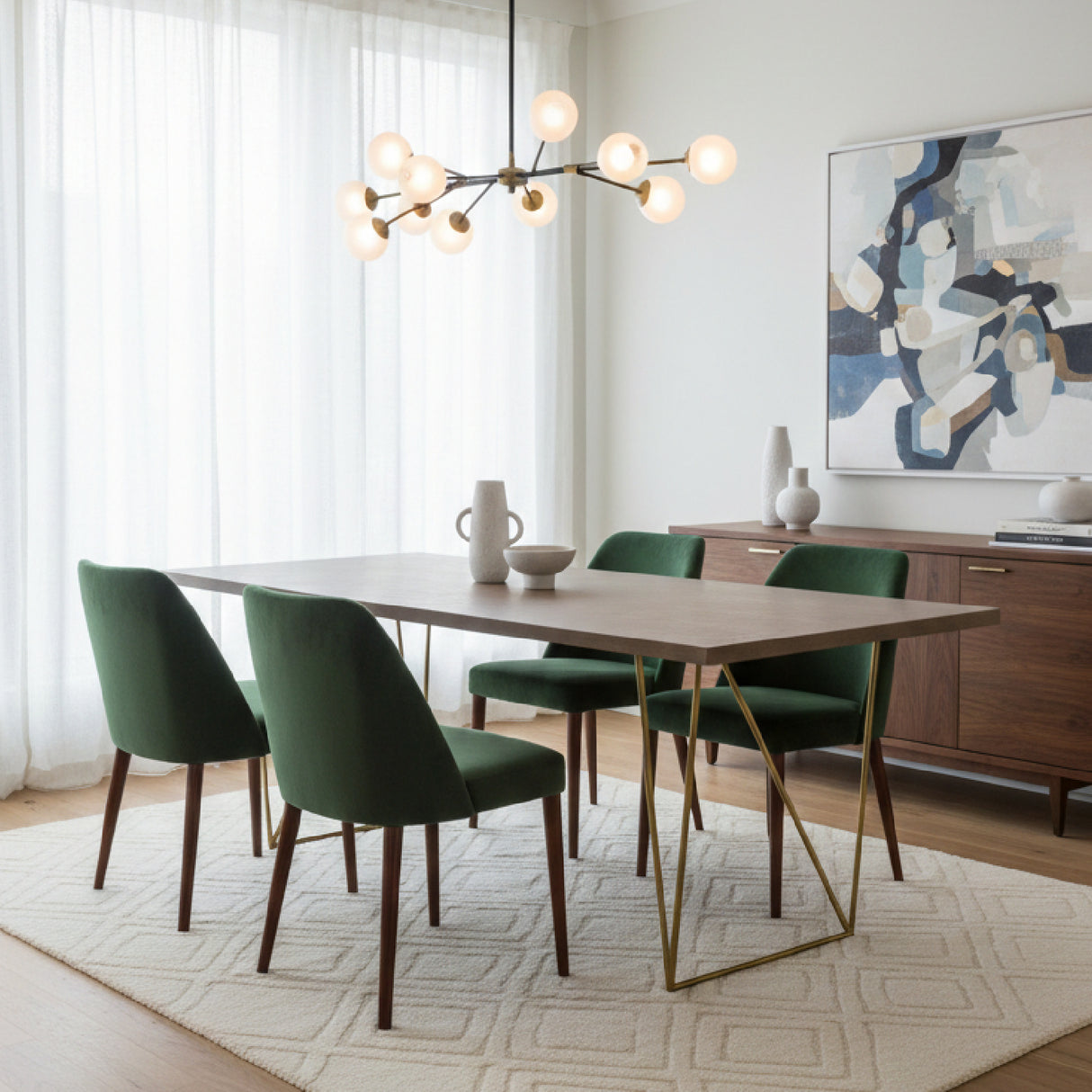 Antique Brass Legged Dining Table – Marcia – angled view