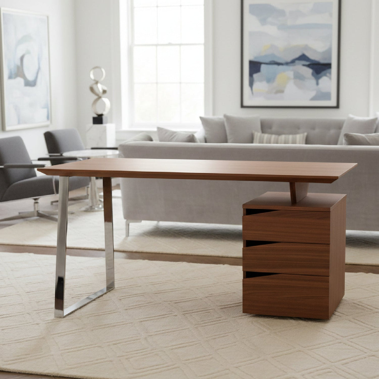 3-Drawer Walnut Desk – Walton – angled view