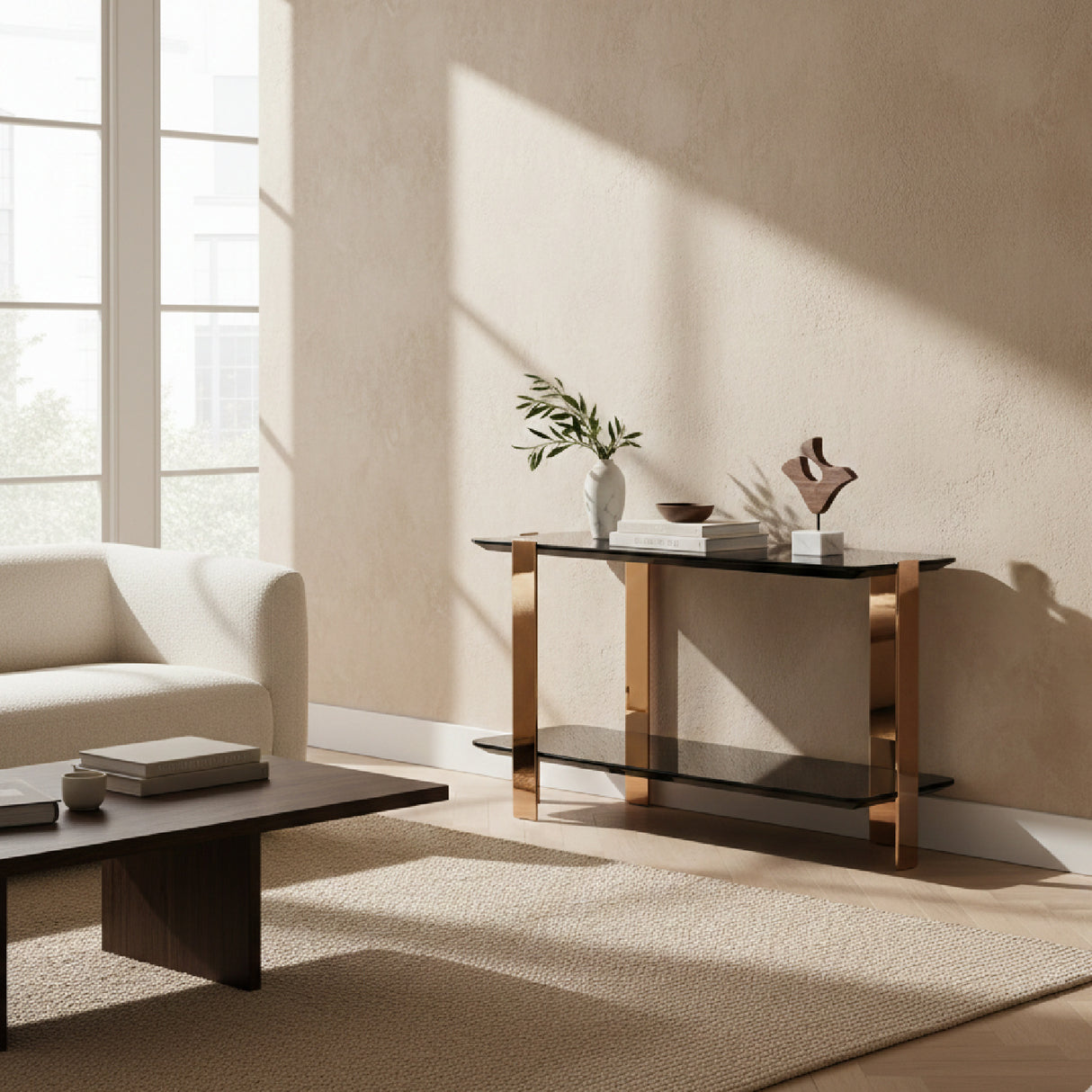 2-Layer Ebony Console Table – Leroy – angled view