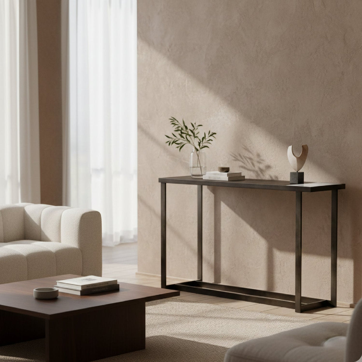 Gray Walnut Marble Console Table – Fargo – angled view
