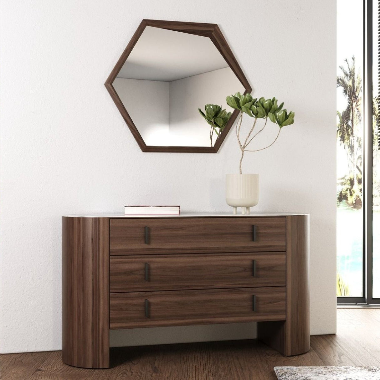 Walnut Veneer 3-Drawer Dresser – Chelton – angled view