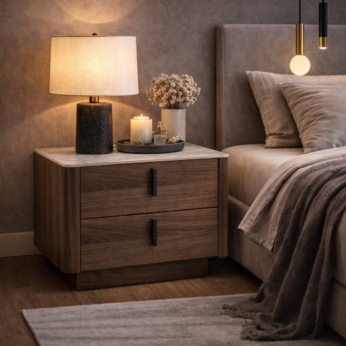 2-Drawer Walnut Nightstand – Chelton – alternate view 11