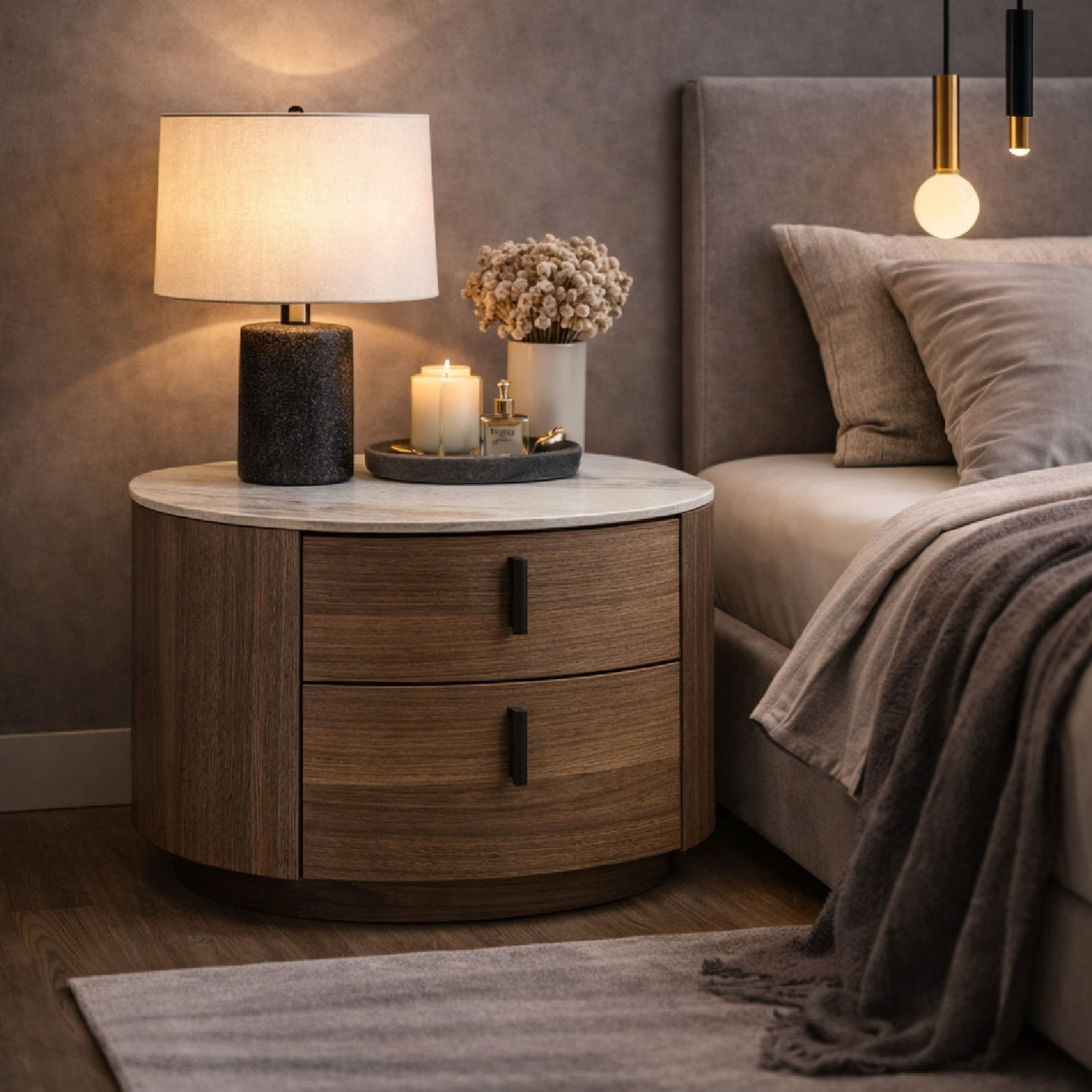 2-Drawer Walnut Nightstand – Chelton – angled view