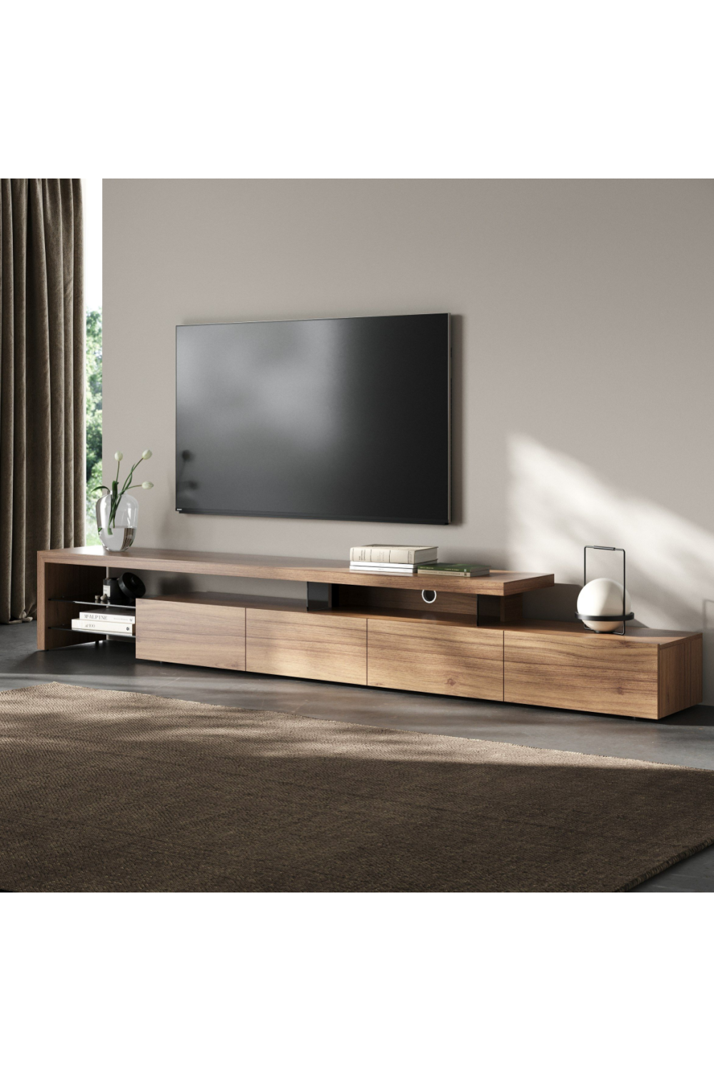 Walnut Veneer 4-Drawer TV Stand | Oroa.com