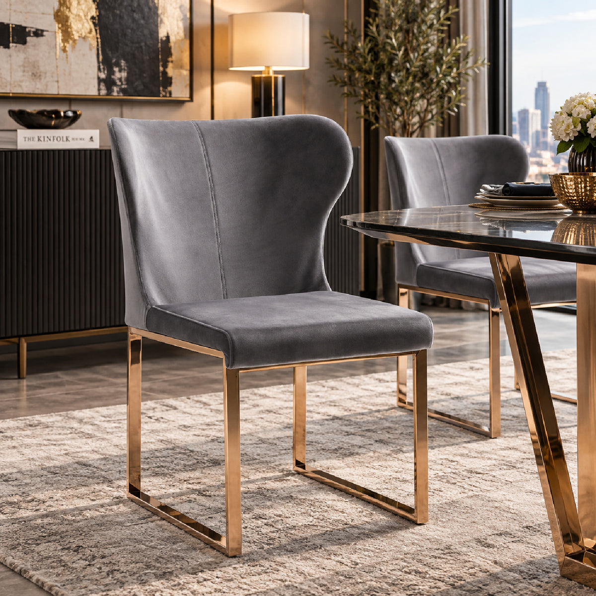Gray Velvet & Rosegold Dining Chair | OROA Modern Chadwick