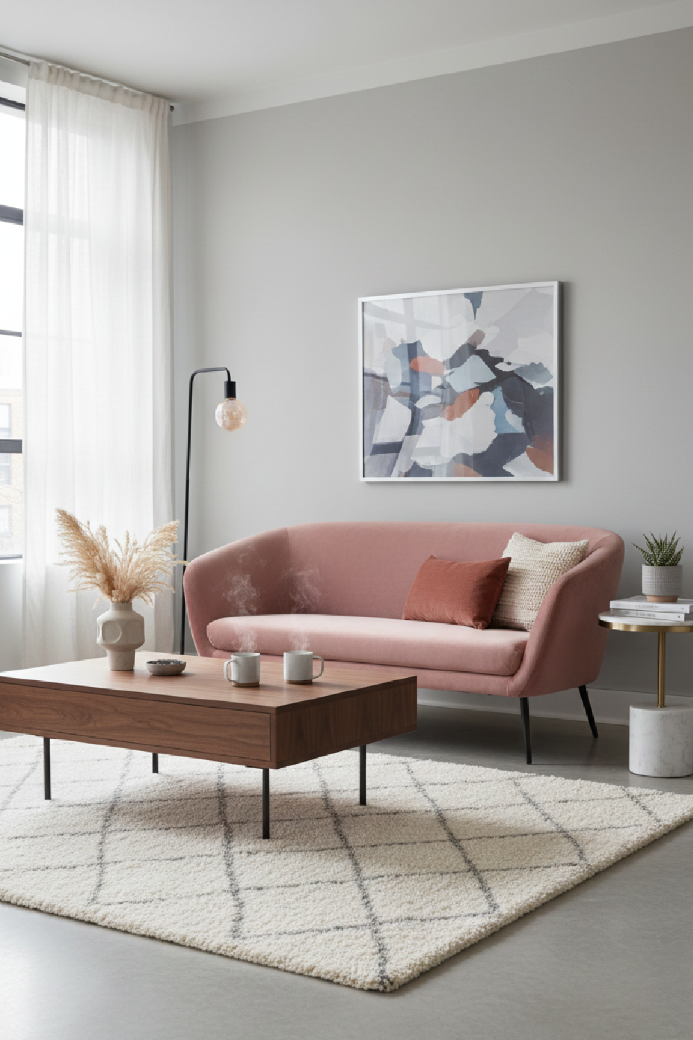Pink Sloped-Arm Sofa | OROA Modern Koeing