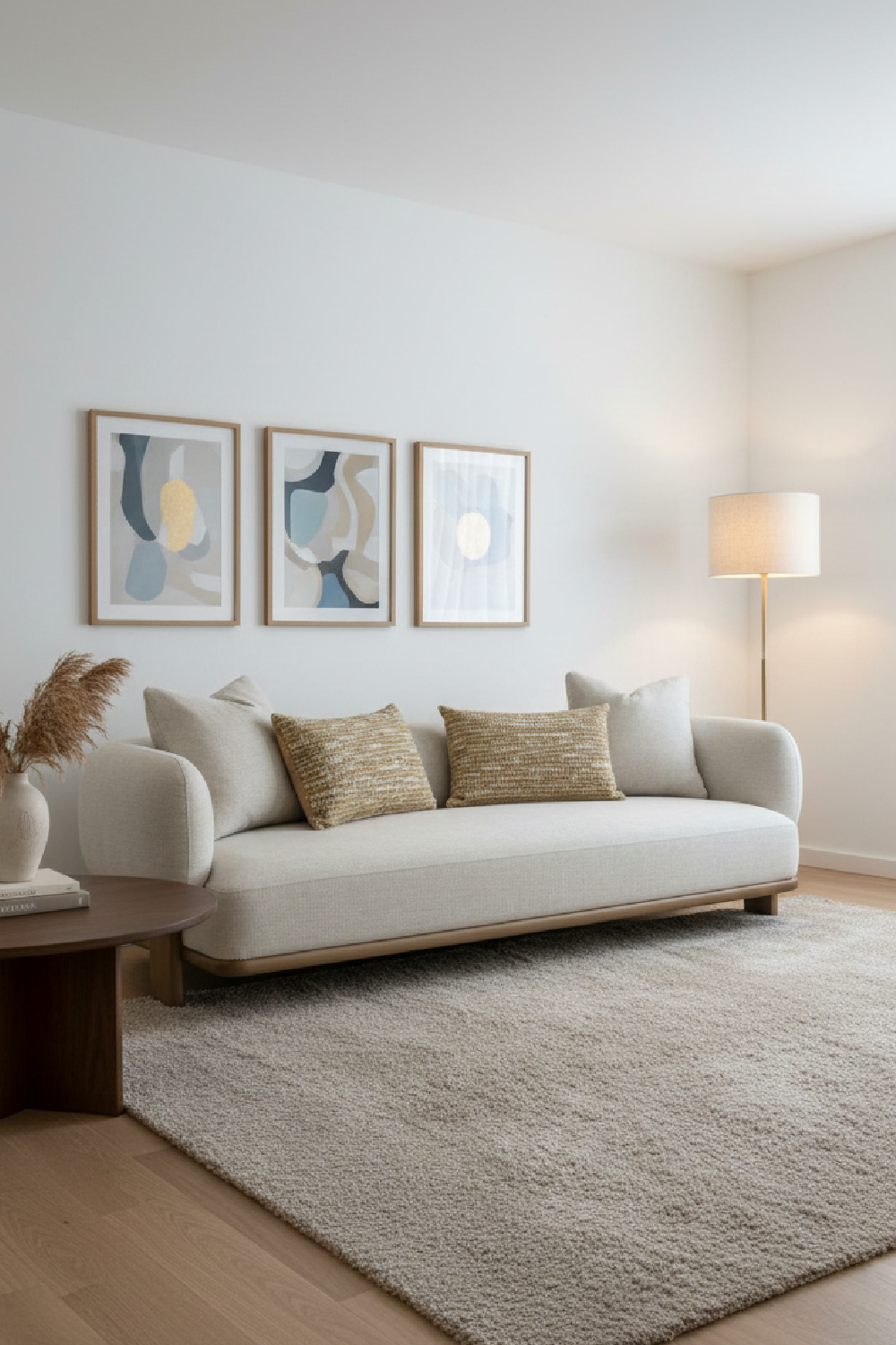 Beige Flared-Arm Sofa – Optima – rear view