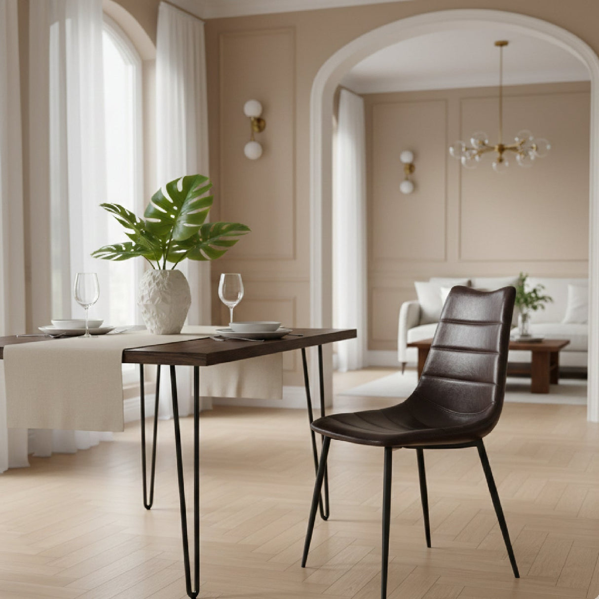 Brown Vegan Leather Dining Chairs (2) – Gilliam – angled view