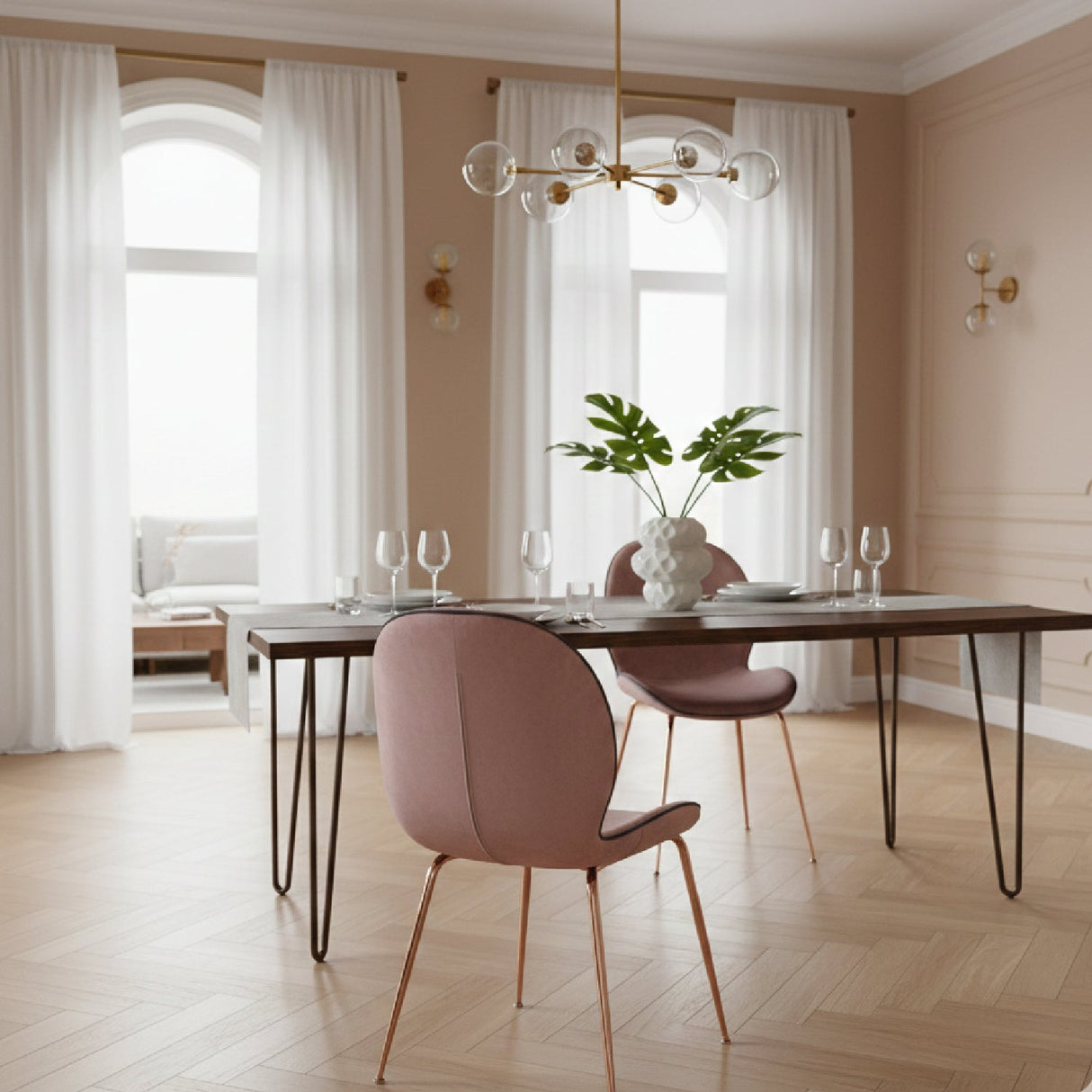 Pink Velvet Dining Chairs (2) – Wendy – angled view