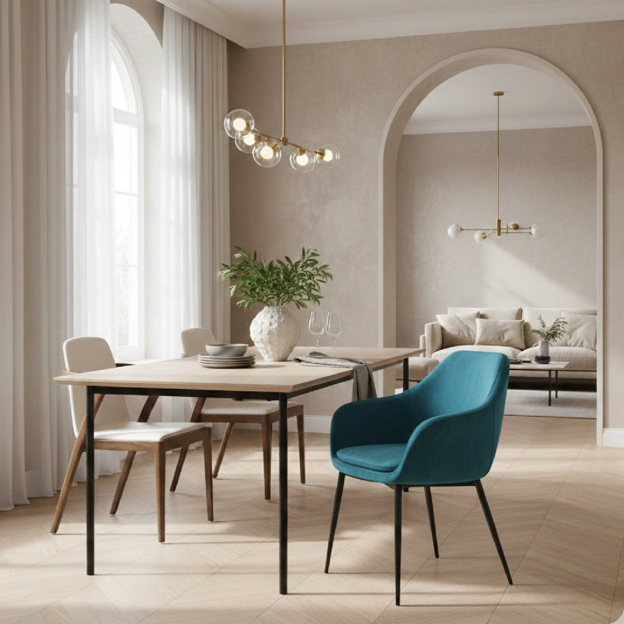 Velvet Dining Armchair – Wilson – angled view