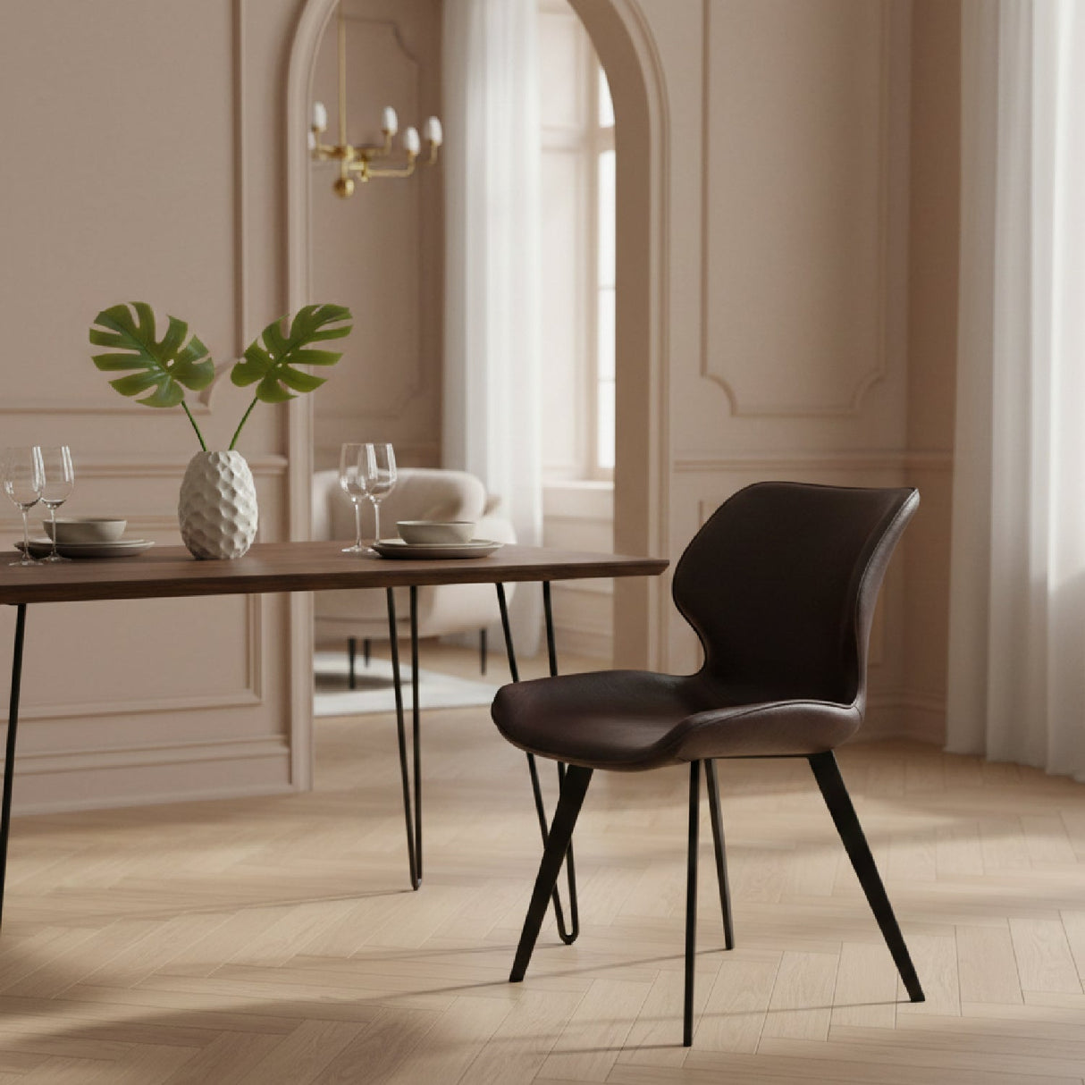 Dark Brown Eco-Leather Dining Chairs (2) – Moira – angled view