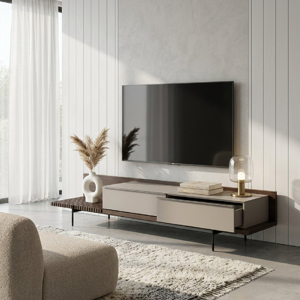 Matte Beige TV Cabinet – Colima – angled view