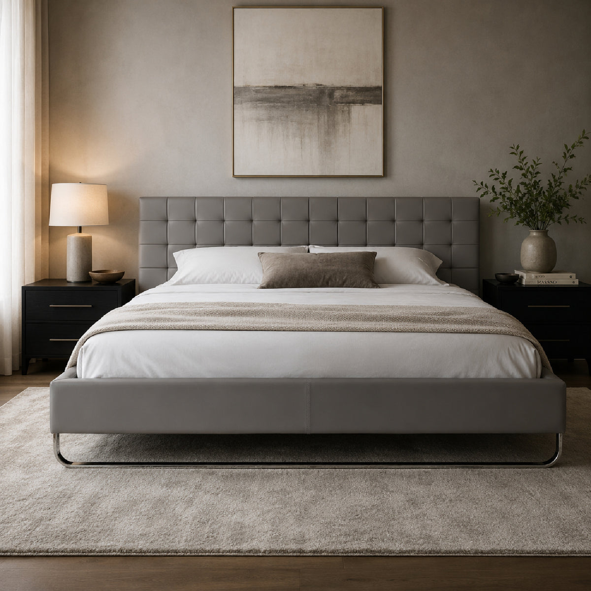 Gray Vegan Leather Bed | OROA Modern Gemma