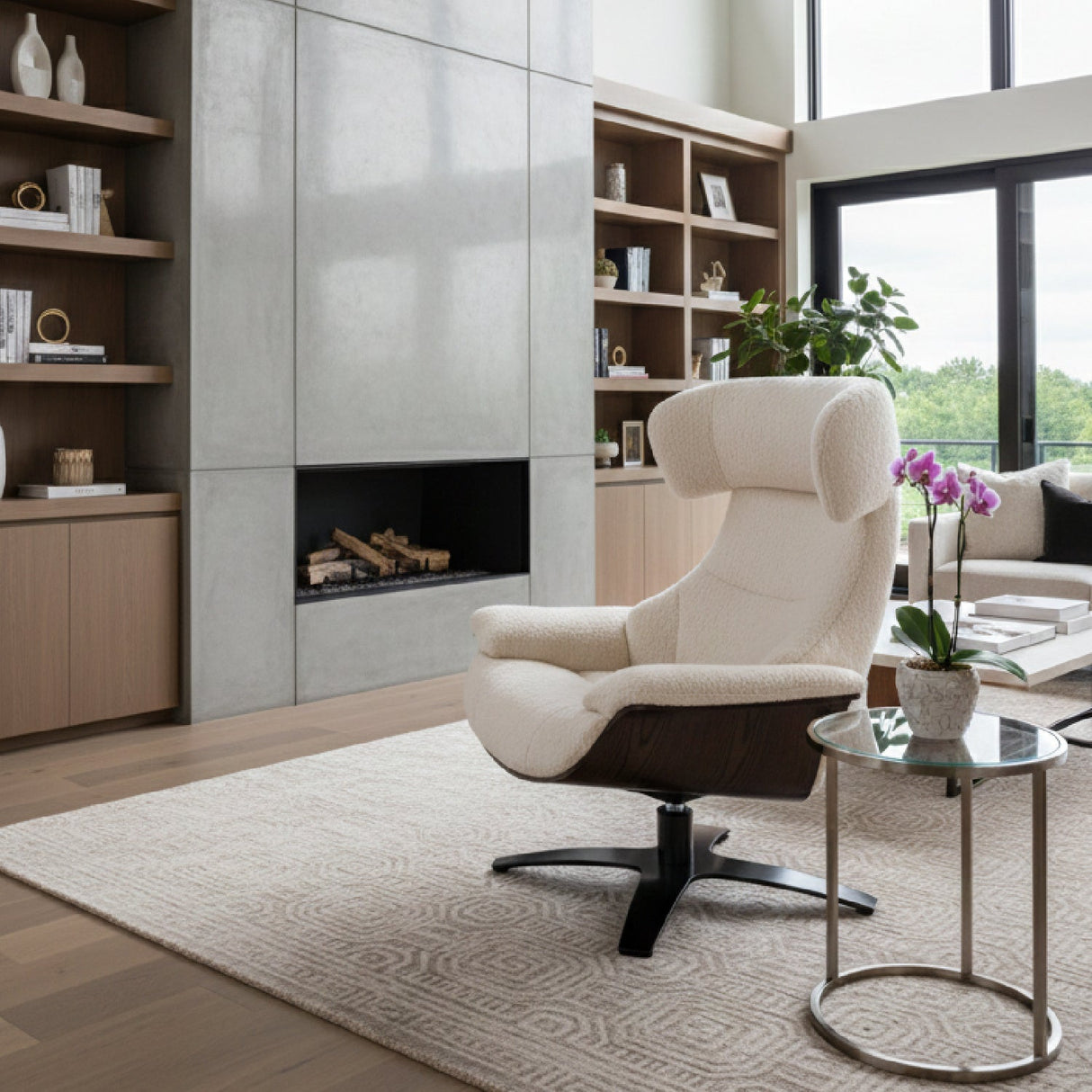 Beige Lounge Chair & Ottoman – Zahara – angled view