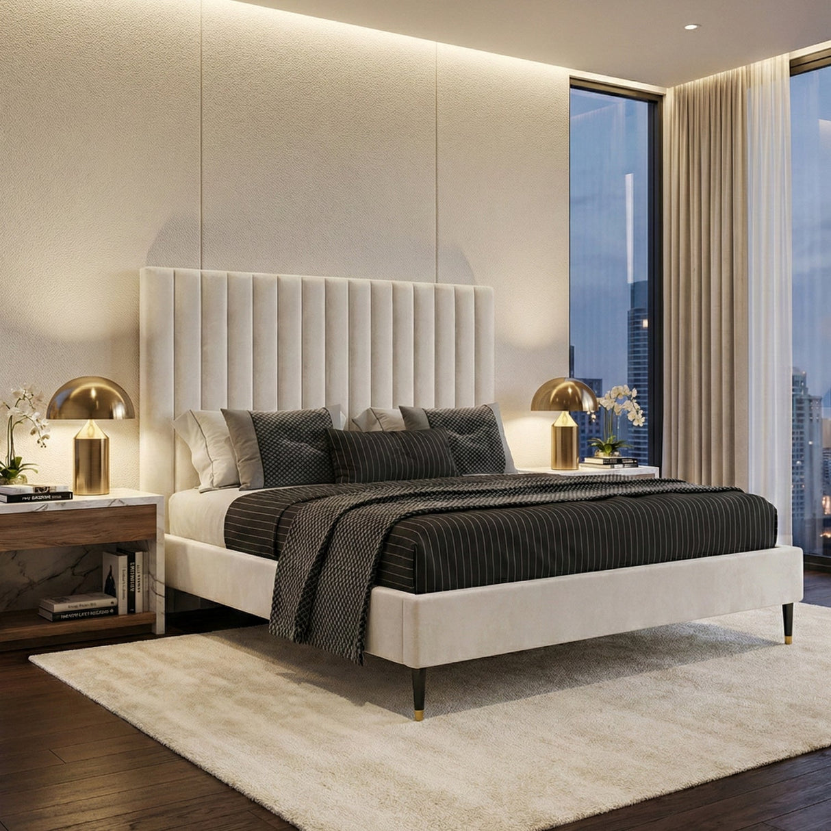 White Velvet Pleated Bed | OROA Modern Hemlock