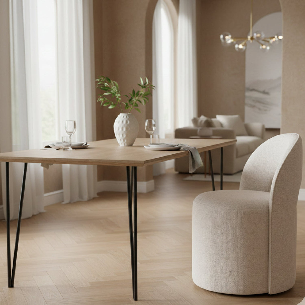 Cream Swivel Dining Chair – Gordon – angled view