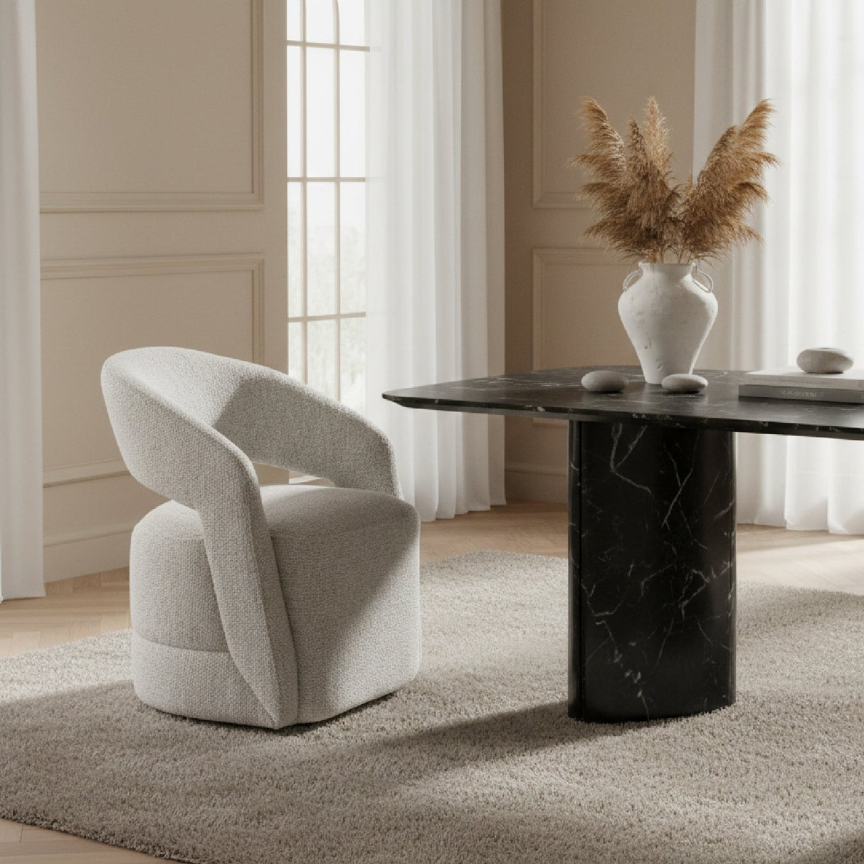 Gray Wheeled Dining Chair – Kadoka – angled view