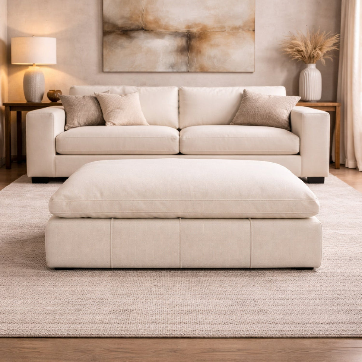 Fabric Square Ottoman – Vicki – angled view