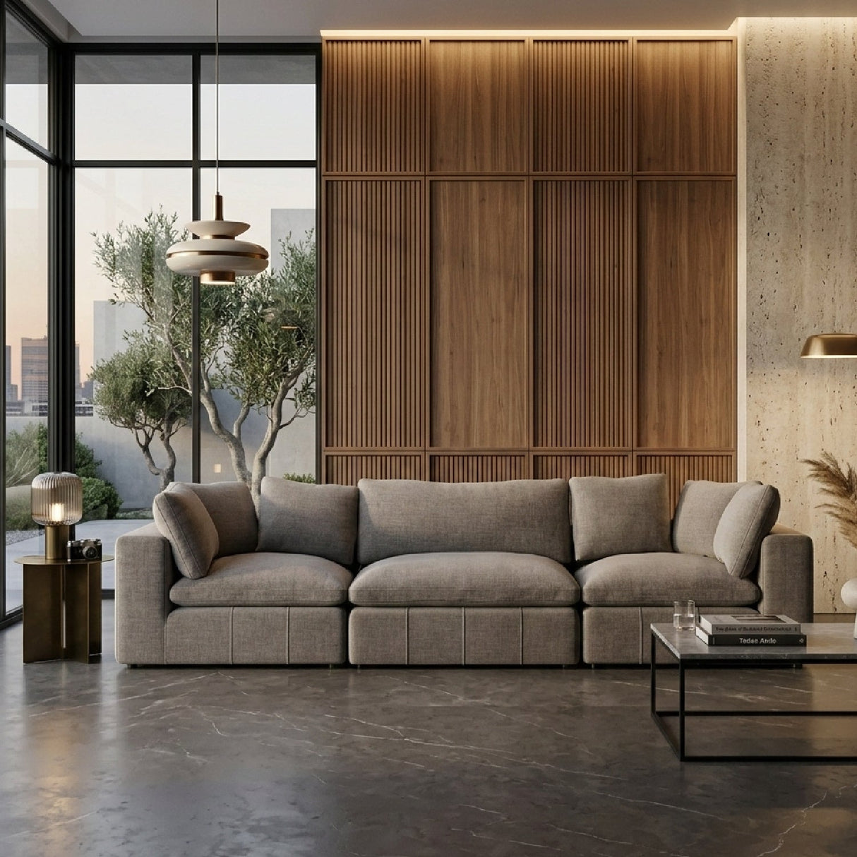Gray Square-Armed Sectional Sofa | OROA Modern Vicki
