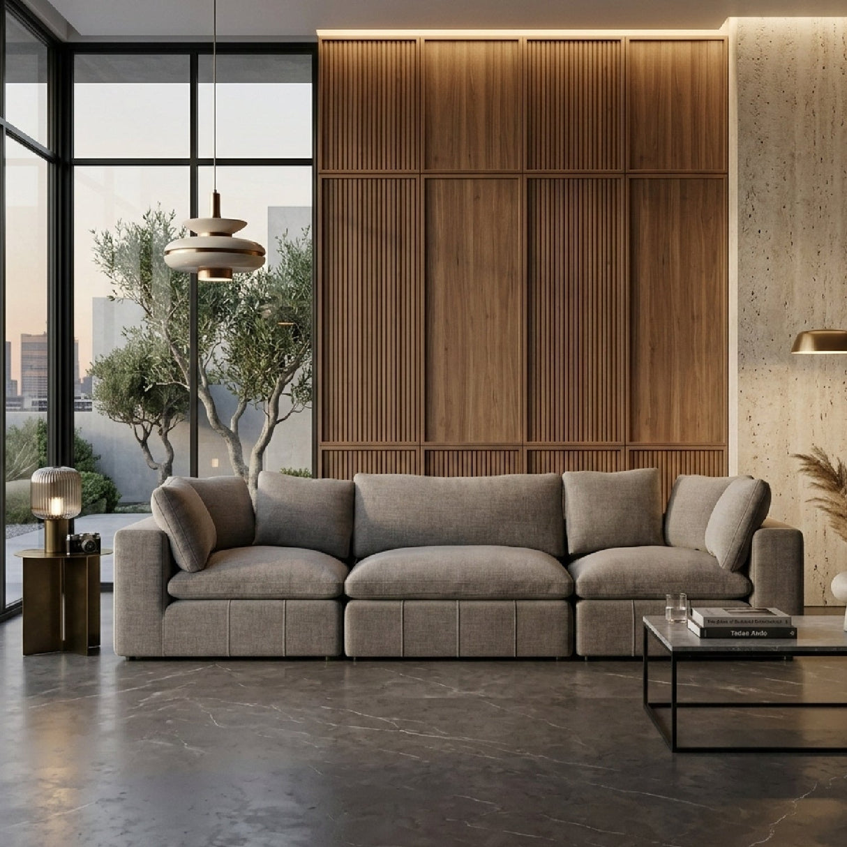 Gray Square-Armed Sectional Sofa – Vicki – angled view