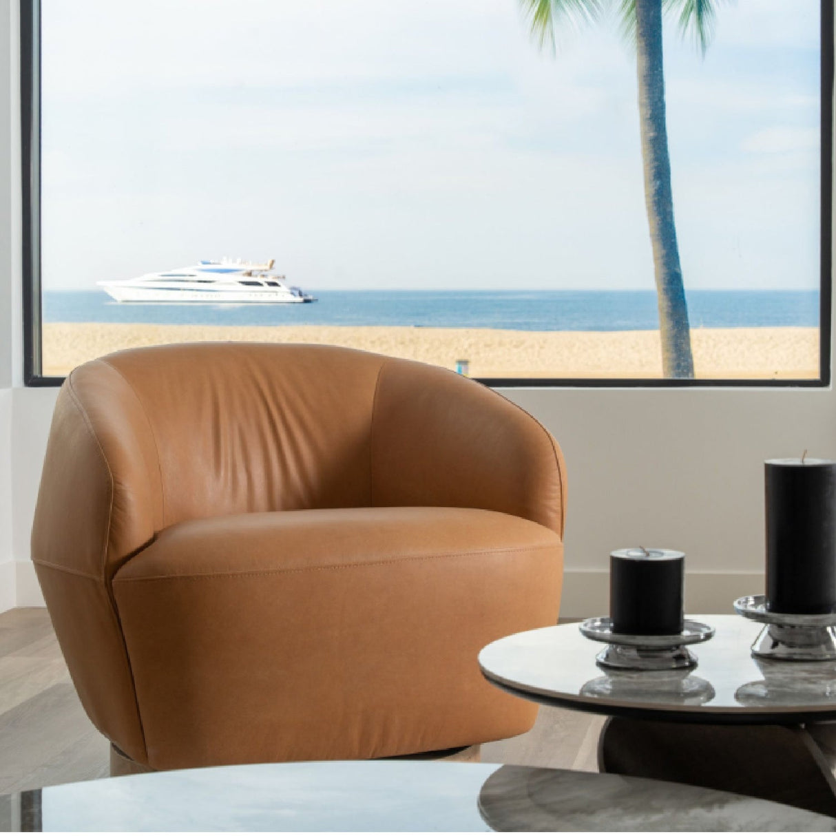 Tan Leather Swivel Accent Chair – Agatha – alternate view 6