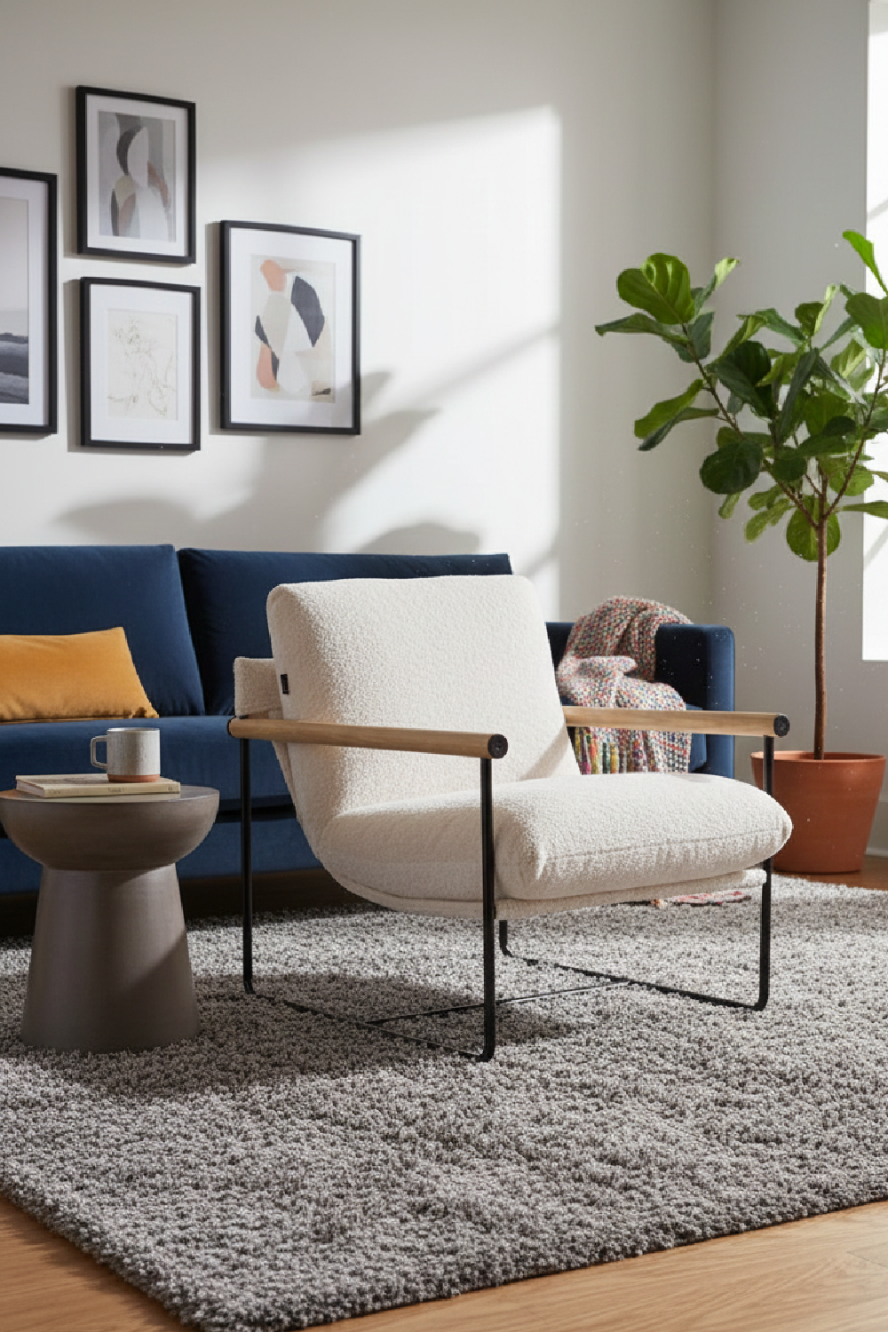 Wood-Armed Beige Accent Chair | OROA Modern Moorcroft | Oroa.com