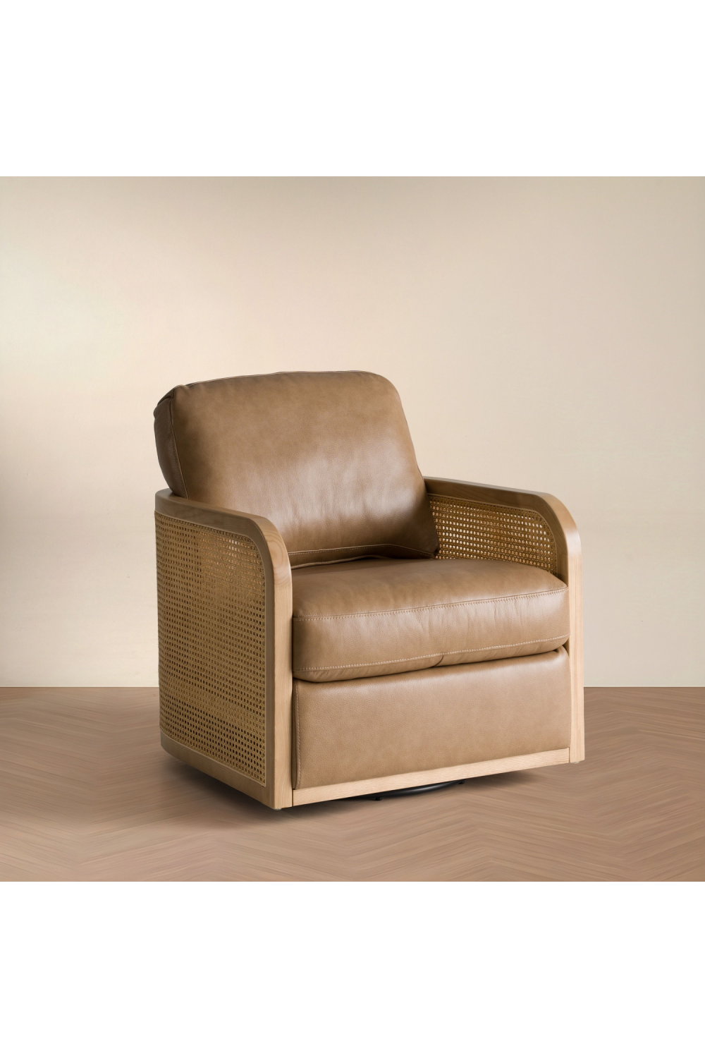 Tan Leather Wicker Swivel Chair | OROA Modern Danson | Oroa.com