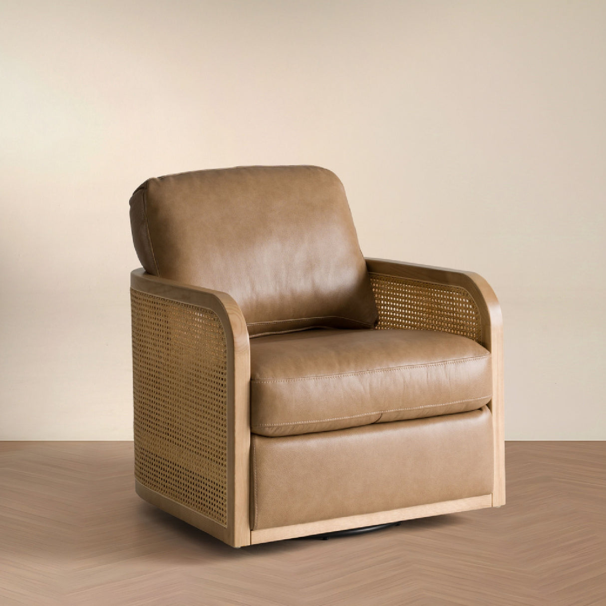 Tan Leather Wicker Swivel Chair | OROA Modern Danson | Oroa.com