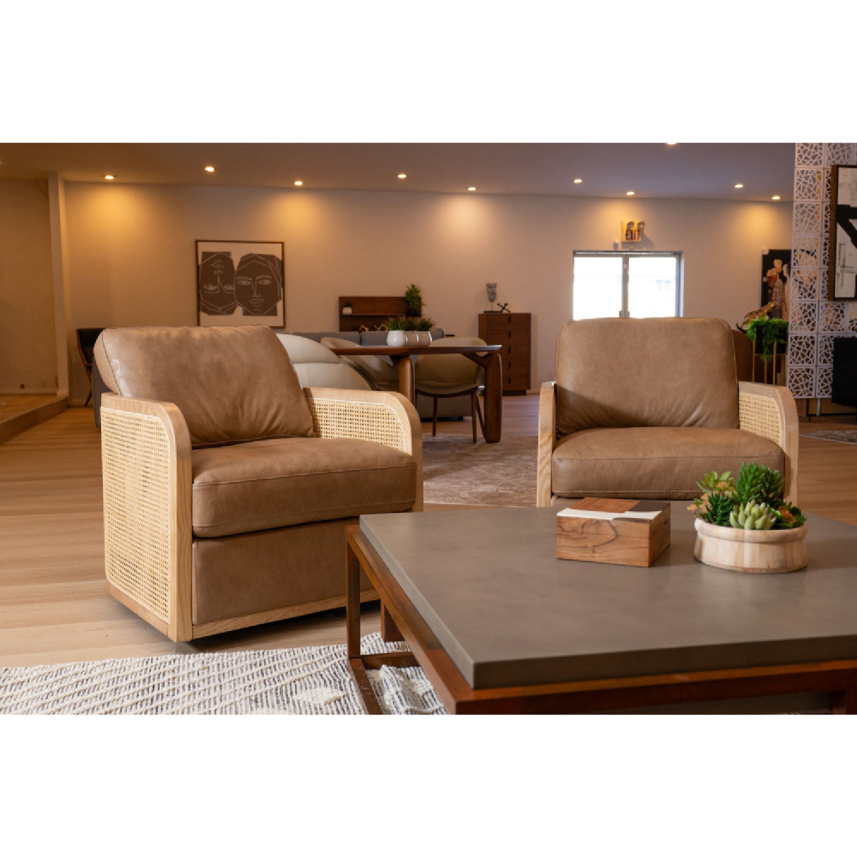 Tan Leather Wicker Swivel Chair | OROA Modern Danson | Oroa.com