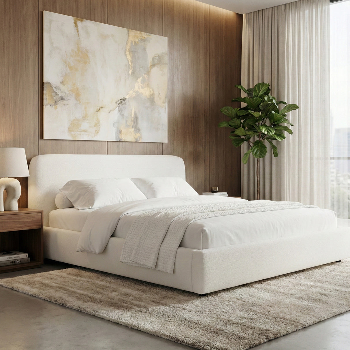 White Upholstered Bed – Liam – angled view