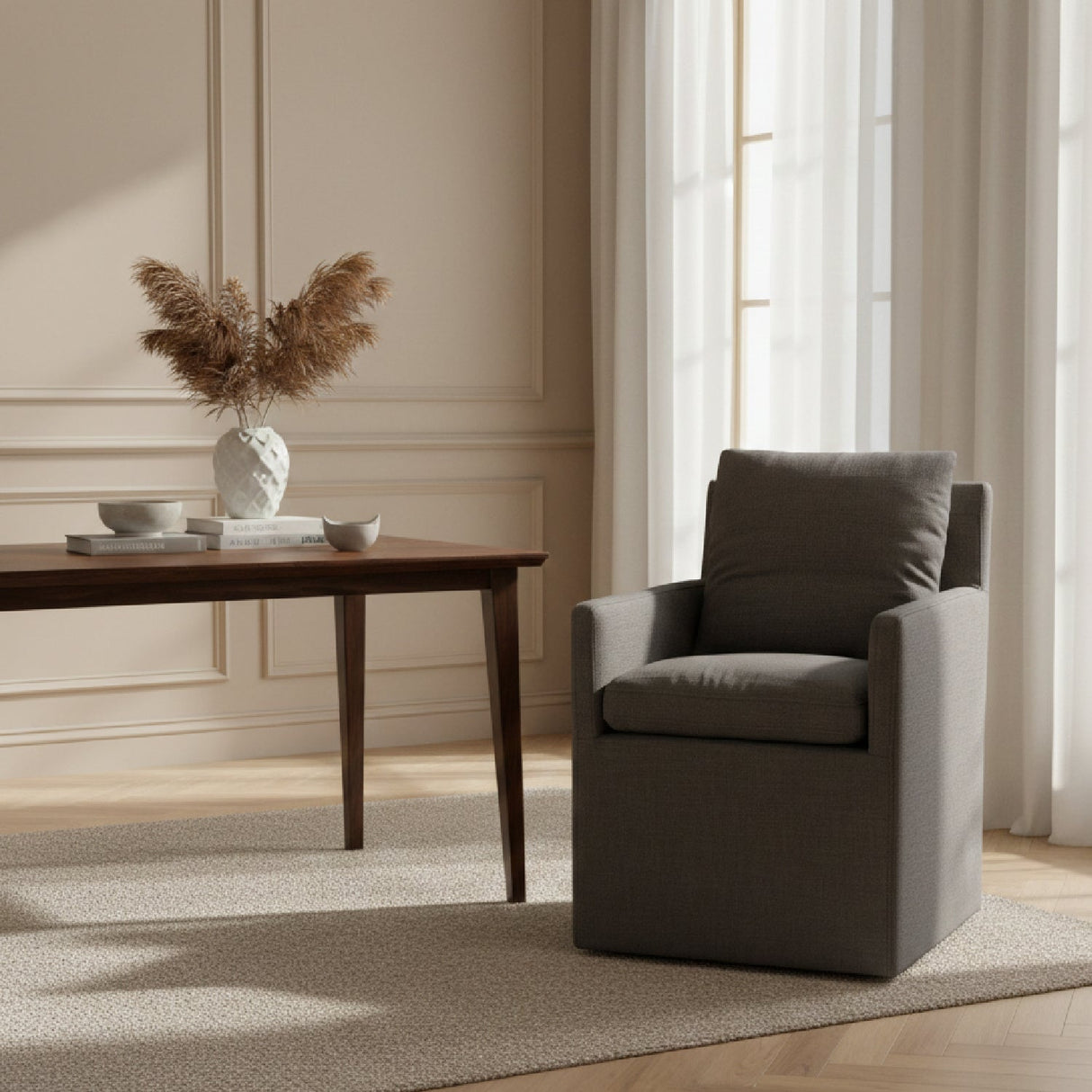 Gray Upholstered Dining Chair – Newcastle – angled view