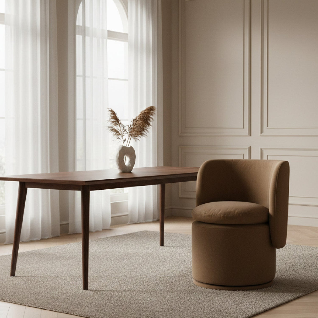 Rounded Swivel Dining Chair – Norris – angled view