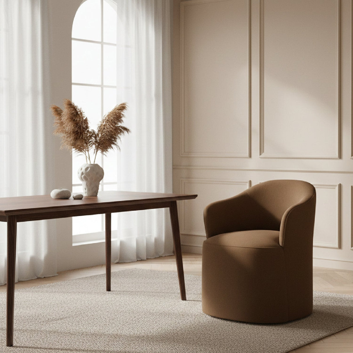 Brown Wheeled Dining Chair – Timothy – angled view