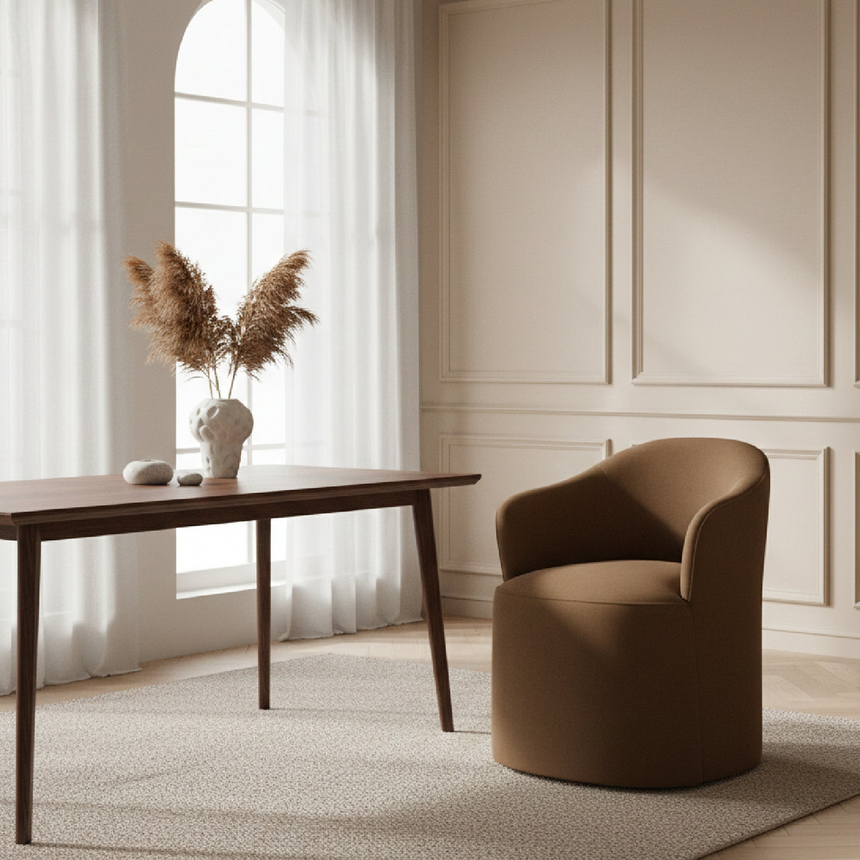 Brown Wheeled Dining Chair | OROA Modern Timothy