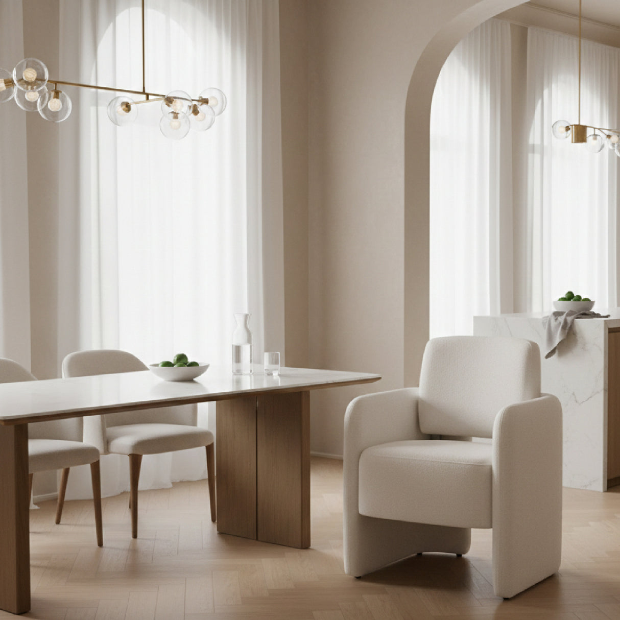 White Upholstered Dining Chair – Hermosa – angled view