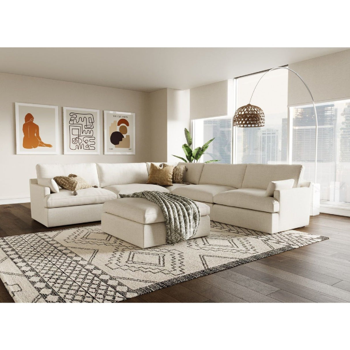 Beige Linen Sectional Sofa – Danica – rear view