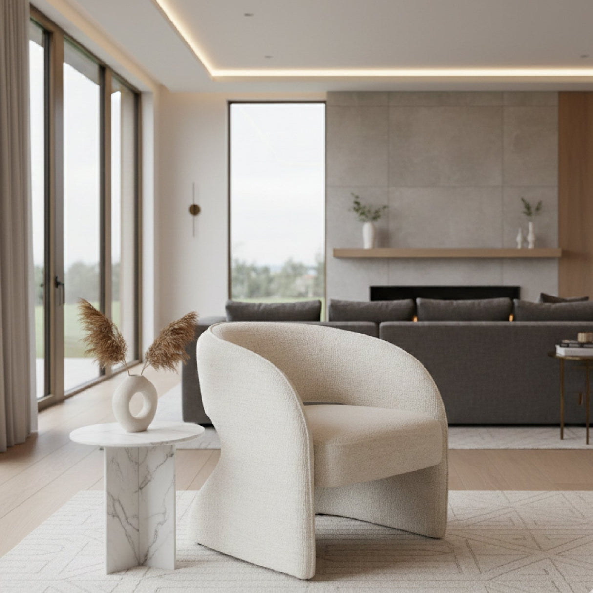 Cream Cut-out Accent Chair – Luby – angled view
